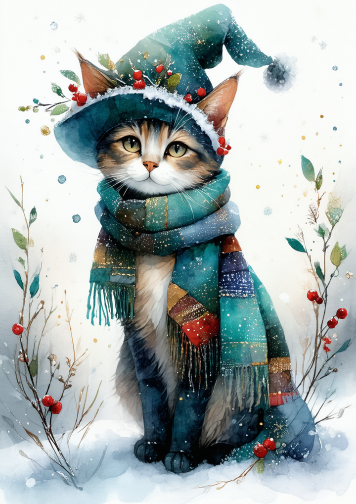 Rice Paper For Decoupage  Cozy Christmas Cat Full Cat. No. 9992