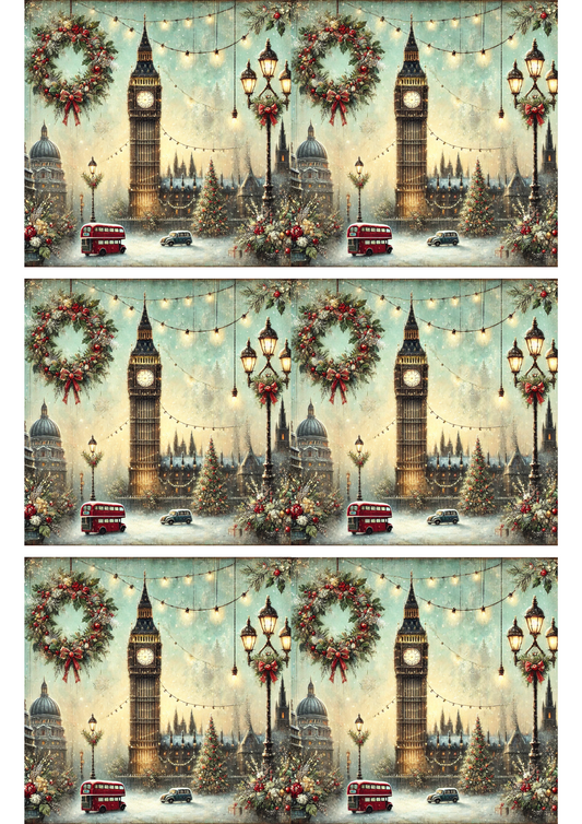 Rice Paper For Decoupage Big Ben Christmas Time Collage Cat. No. 2801