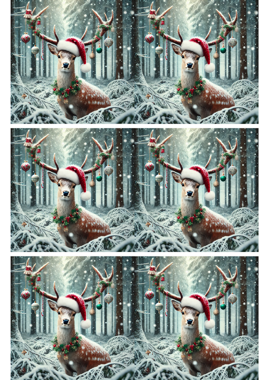 Rice Paper for Decoupage Christmas Deer In The Forest Collage Cat. No. 1789