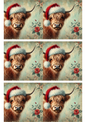 Rice Paper For Decoupage Highland Cow in Christmas Hat Collage Cat. No. 2809