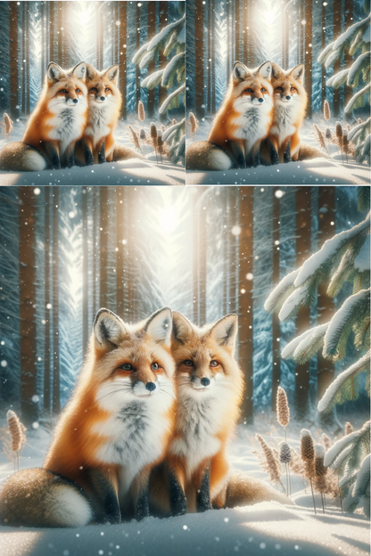Rice Paper for Decoupage Foxes in Winter Collage Cat. No. 533