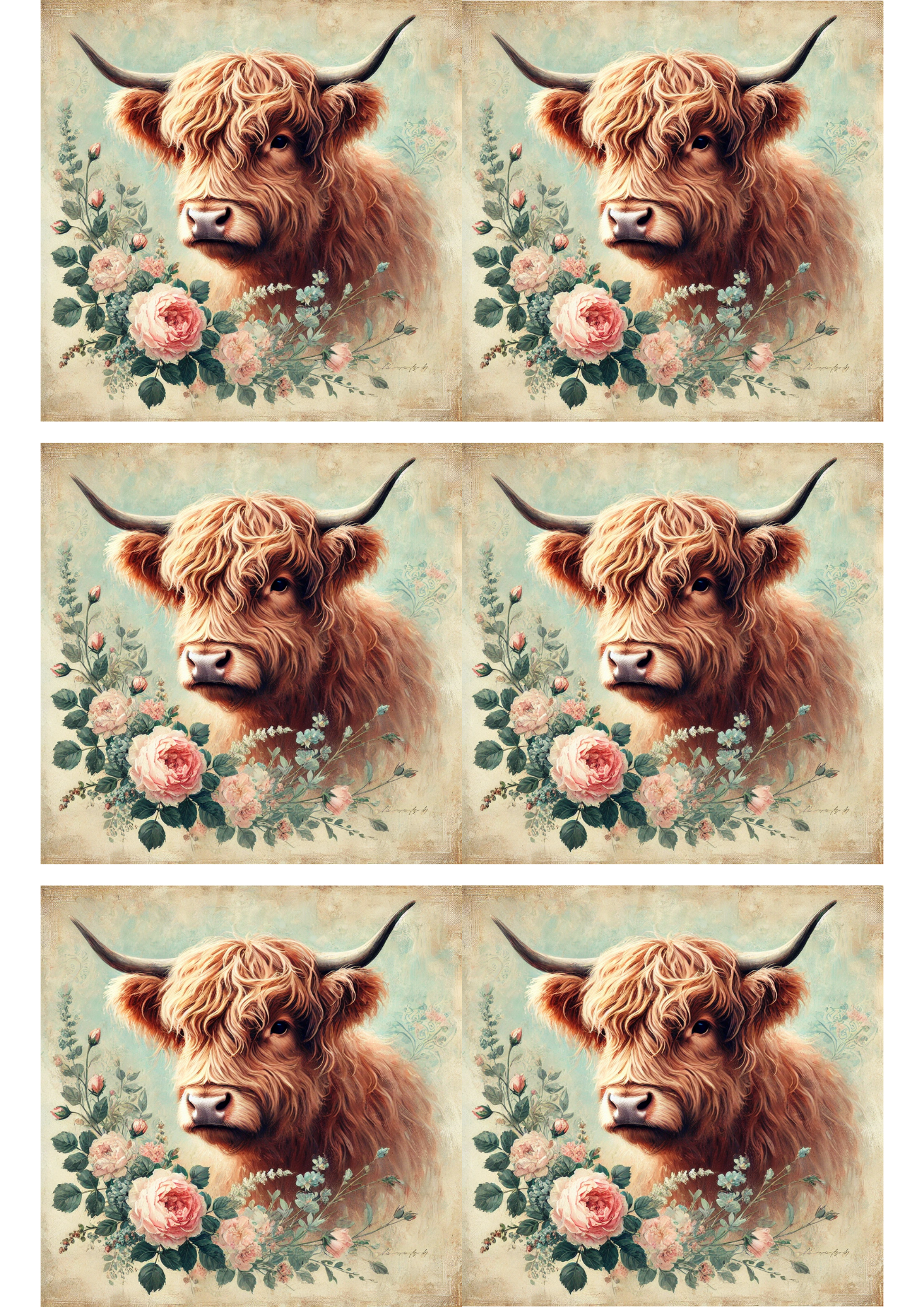 Rice Paper For Decoupage Highland Cow Shabby Chic Collage Cat. No. 2827