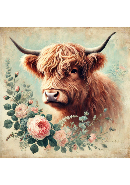 Rice Paper For Decoupage Highland Cow Shabby Chic Full Cat. No. 2828