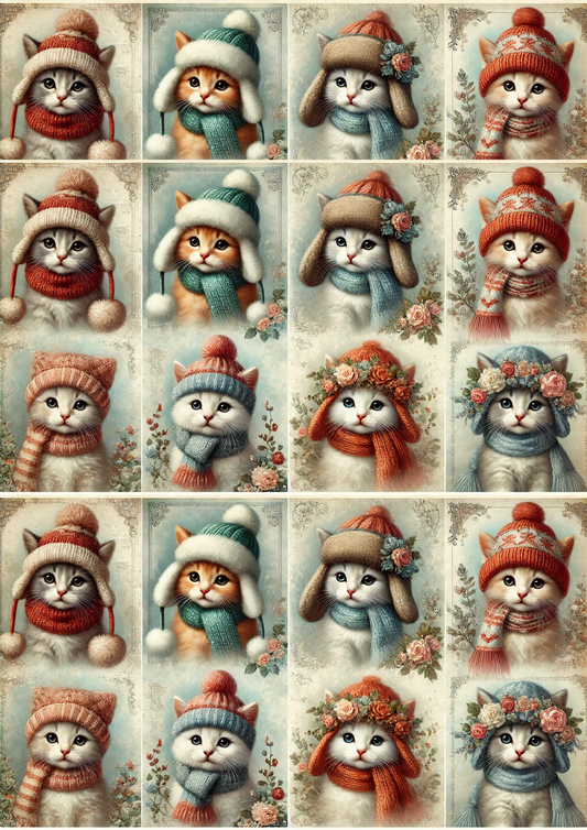 Rice Paper For Decoupage Cats in Winter Collage Cat. No. 2841