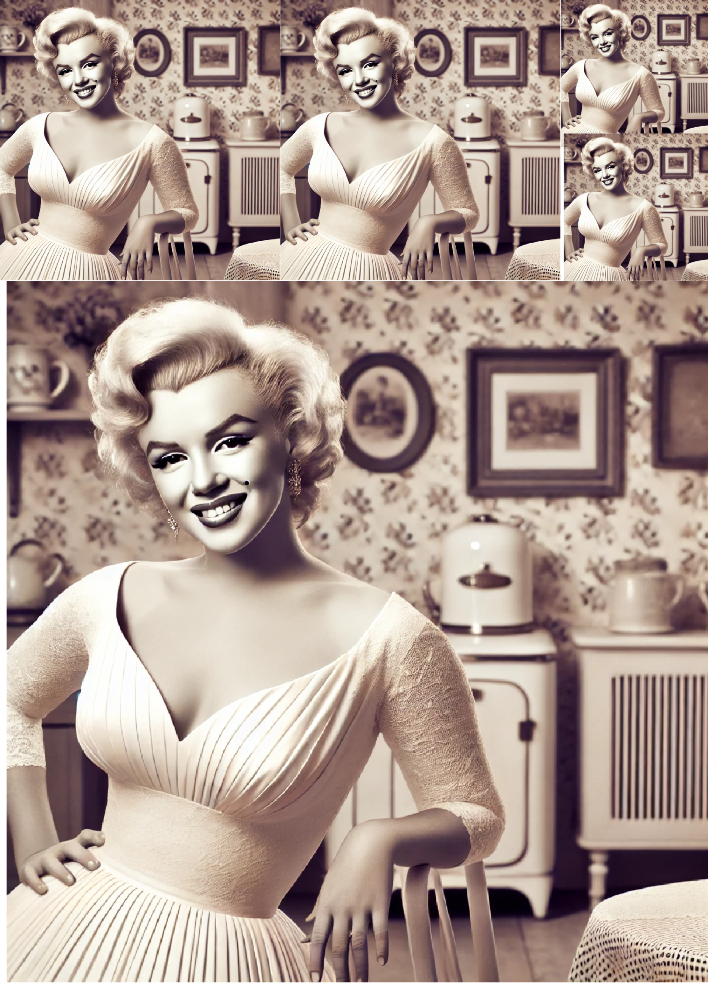 Papel de arroz para decoupage Collage de Marilyn Monroe con vestido blanco N.º de catálogo 1345