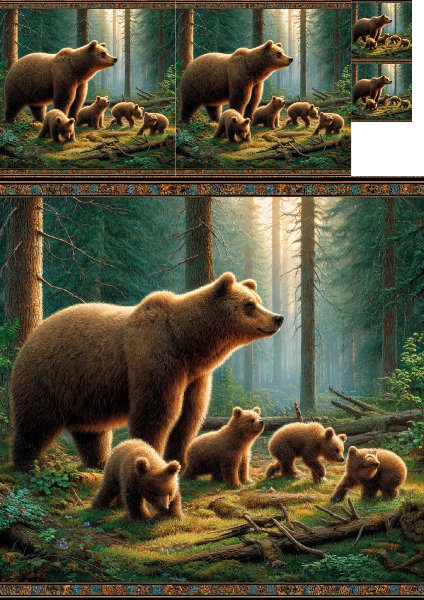 Rice Paper For Decoupage Grizzly Bears In The Forest Collage Cat. No. 1128