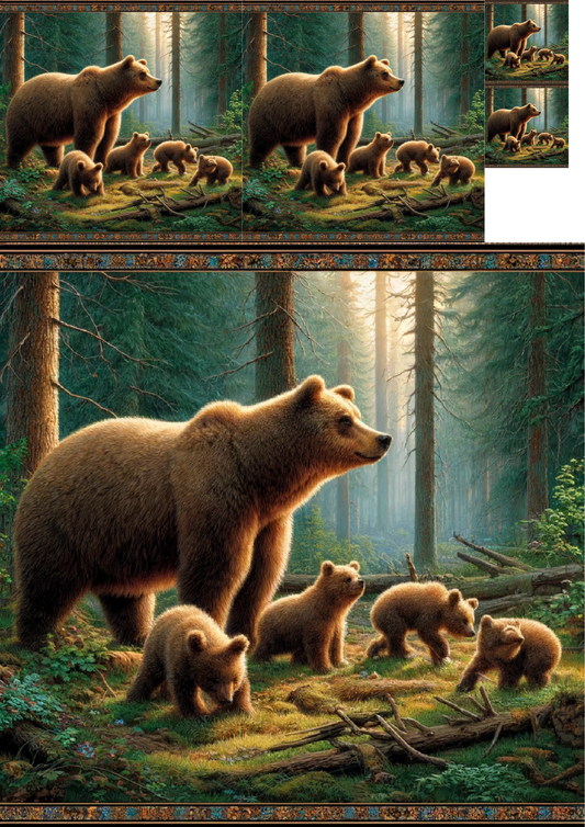 Rice Paper For Decoupage Grizzly Bears In The Forest Collage Cat. No. 1128