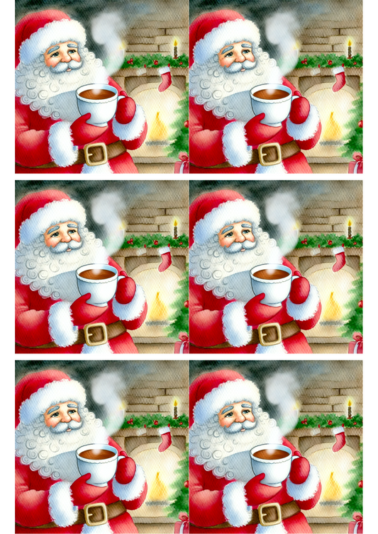 Rice Paper For Decoupage Santa Claus Is Drinking Coffee Collage Cat. No. 2407