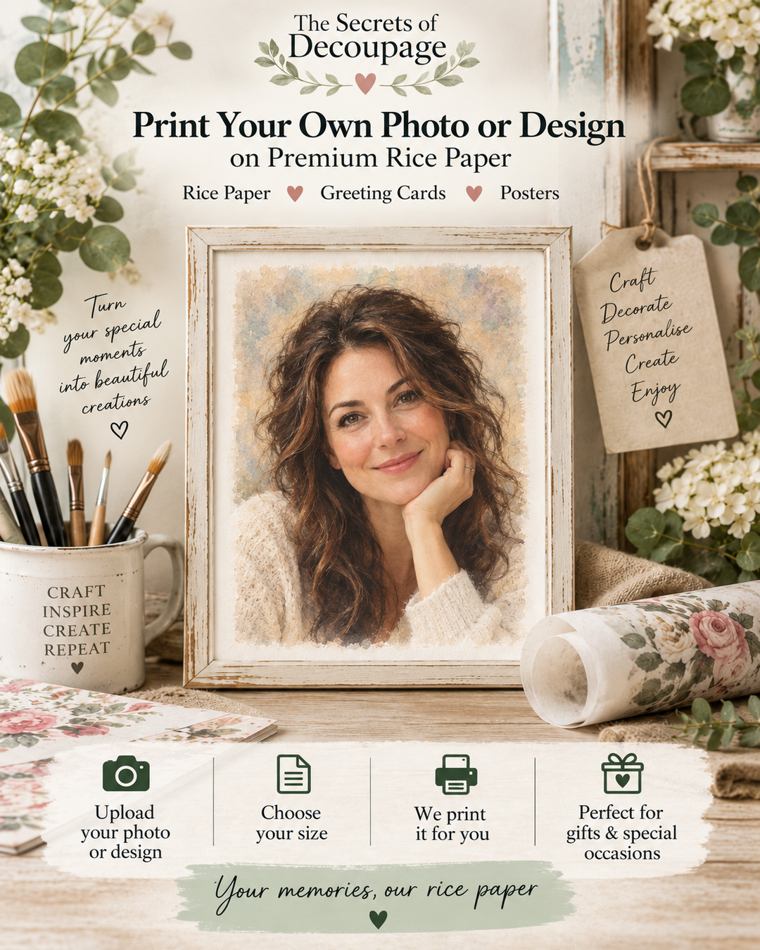 Print Your Own Photo or Design On Personalised Rice Paper Greating Card Or Poster