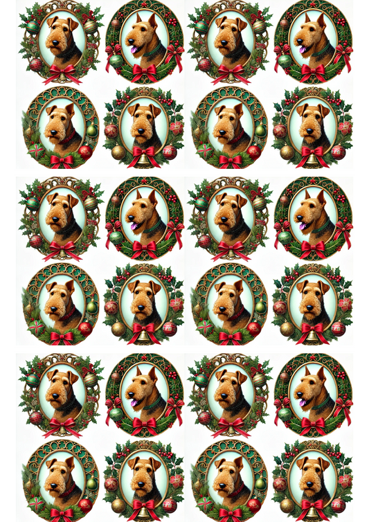 Rice Paper For Decoupage Airedale Terrier In Ovals Collage Cat. No. 2935