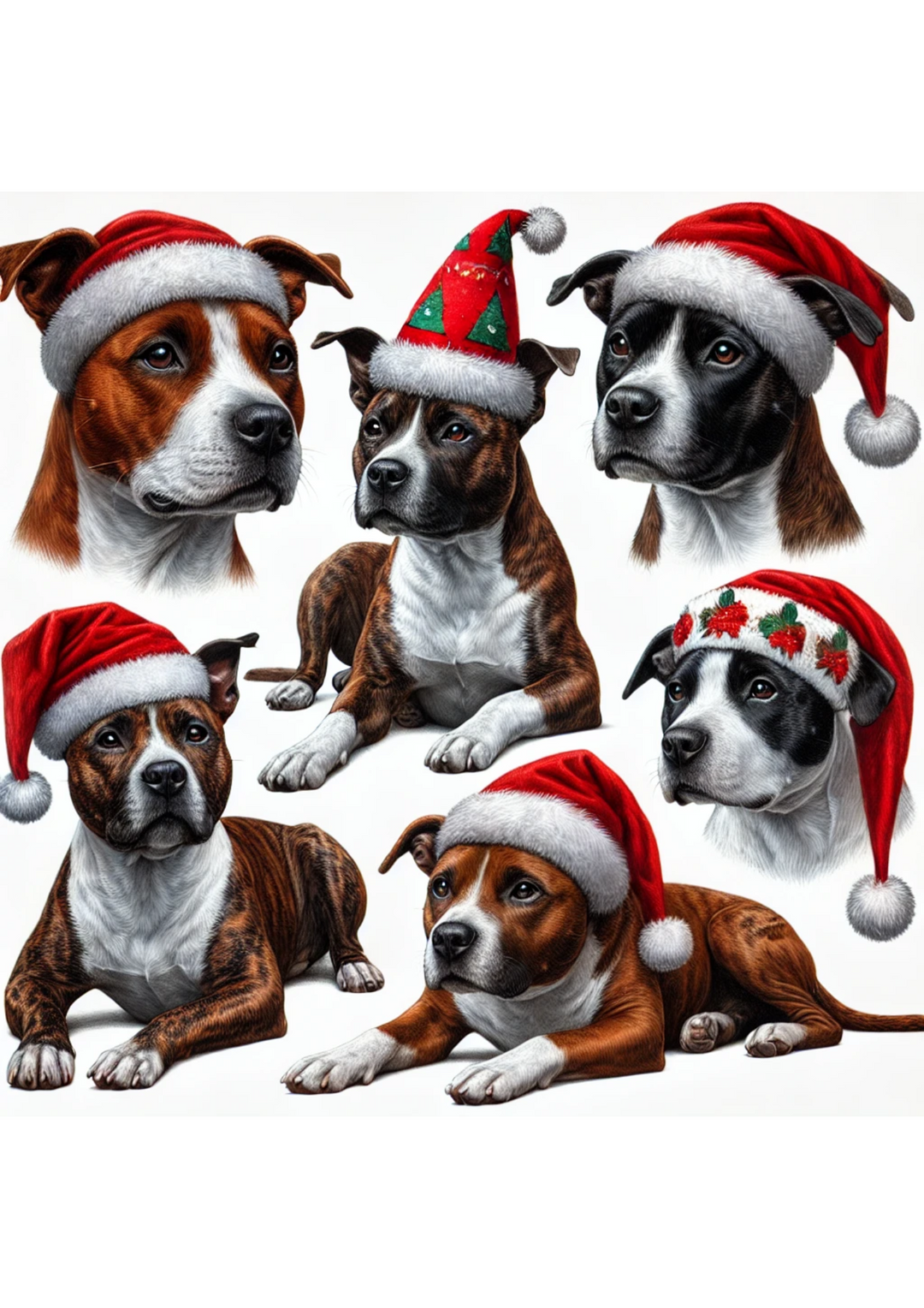 Reispapier für Decoupage, Amstaffs in Weihnachtsmützen, volle Kat.-Nr. 2940