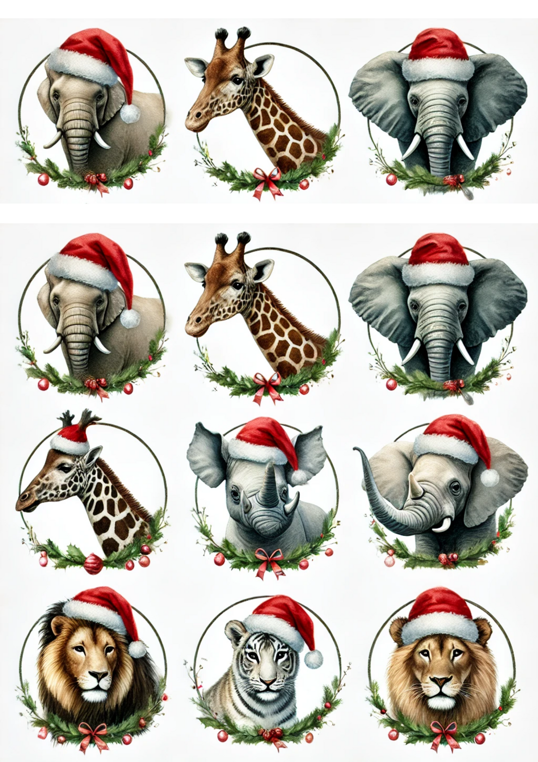 Reispapier für Decoupage-Tiere in Weihnachtsmützen, vollständig, Kat.-Nr. 2942