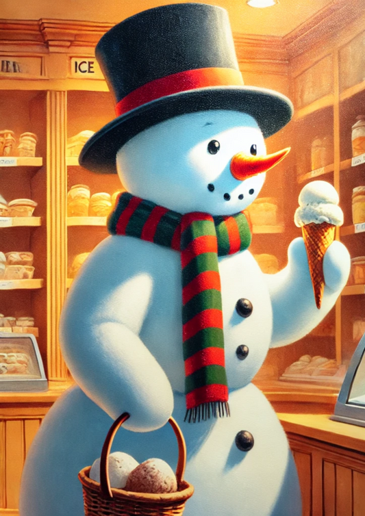 Rice Paper for Decoupage Snowman Eats Ice Cream Full Cat. No. 1745