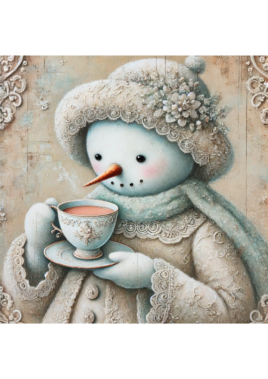 Rice Paper for Decoupage Snowman Is Drinking Tea Full Cat. No. 1747