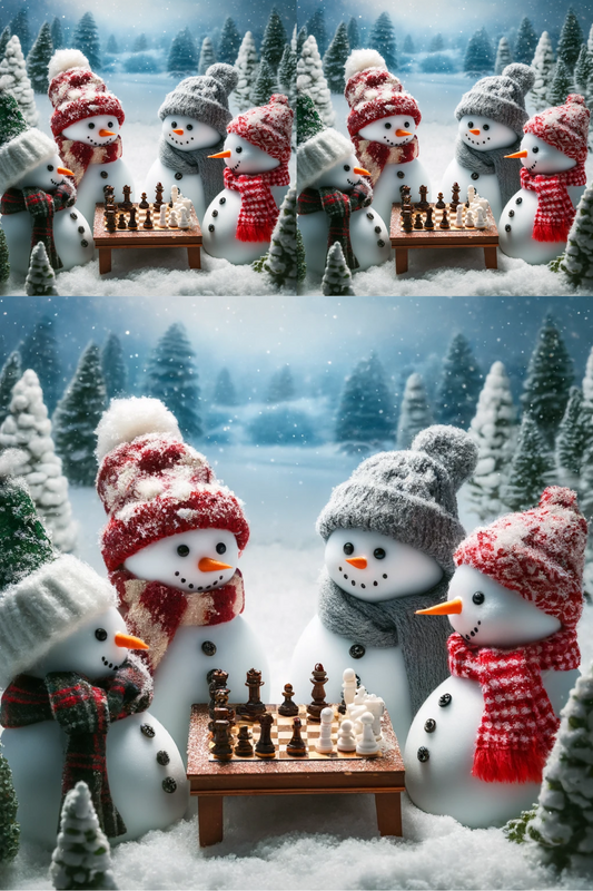 Rice Paper For Decoupage Snowmen Play Chess Collage Cat. No. 383