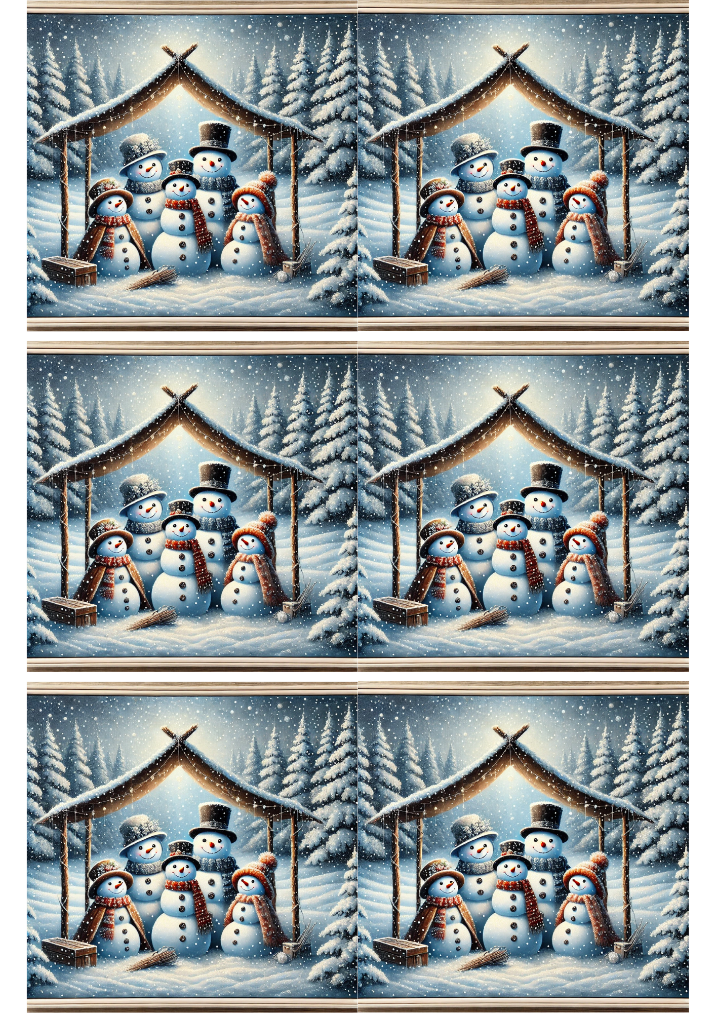 Rice Paper for Decoupage Snowmen Under The Tent Collage Cat. No. 1750