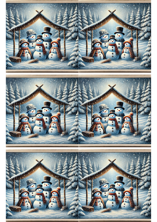 Rice Paper for Decoupage Snowmen Under The Tent Collage Cat. No. 1750