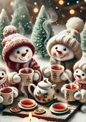 Rice Paper for Decoupage Snowmen Drinking Hot Tea Full Cat. No. 1753