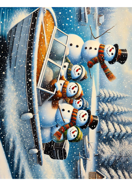 Rice Paper for Decoupage Snowmen On A Motorboat Full Cat. No. 1755