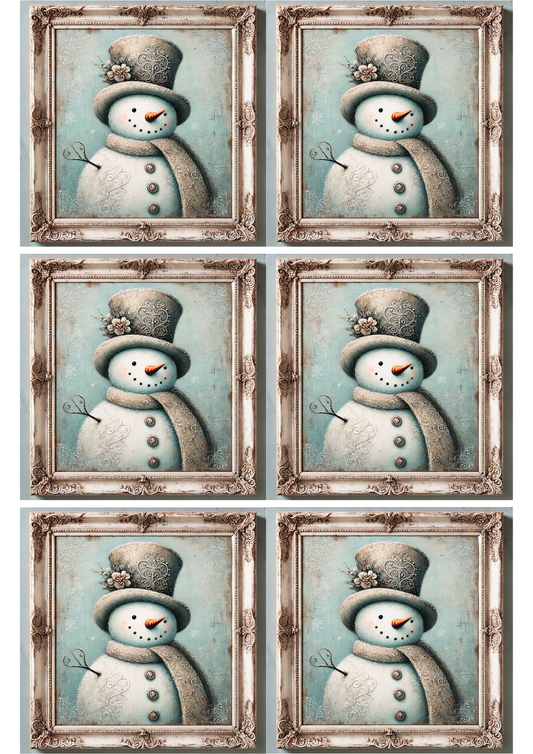 Rice Paper for Decoupage Snowman In Top Hat Collage Cat. No. 1742