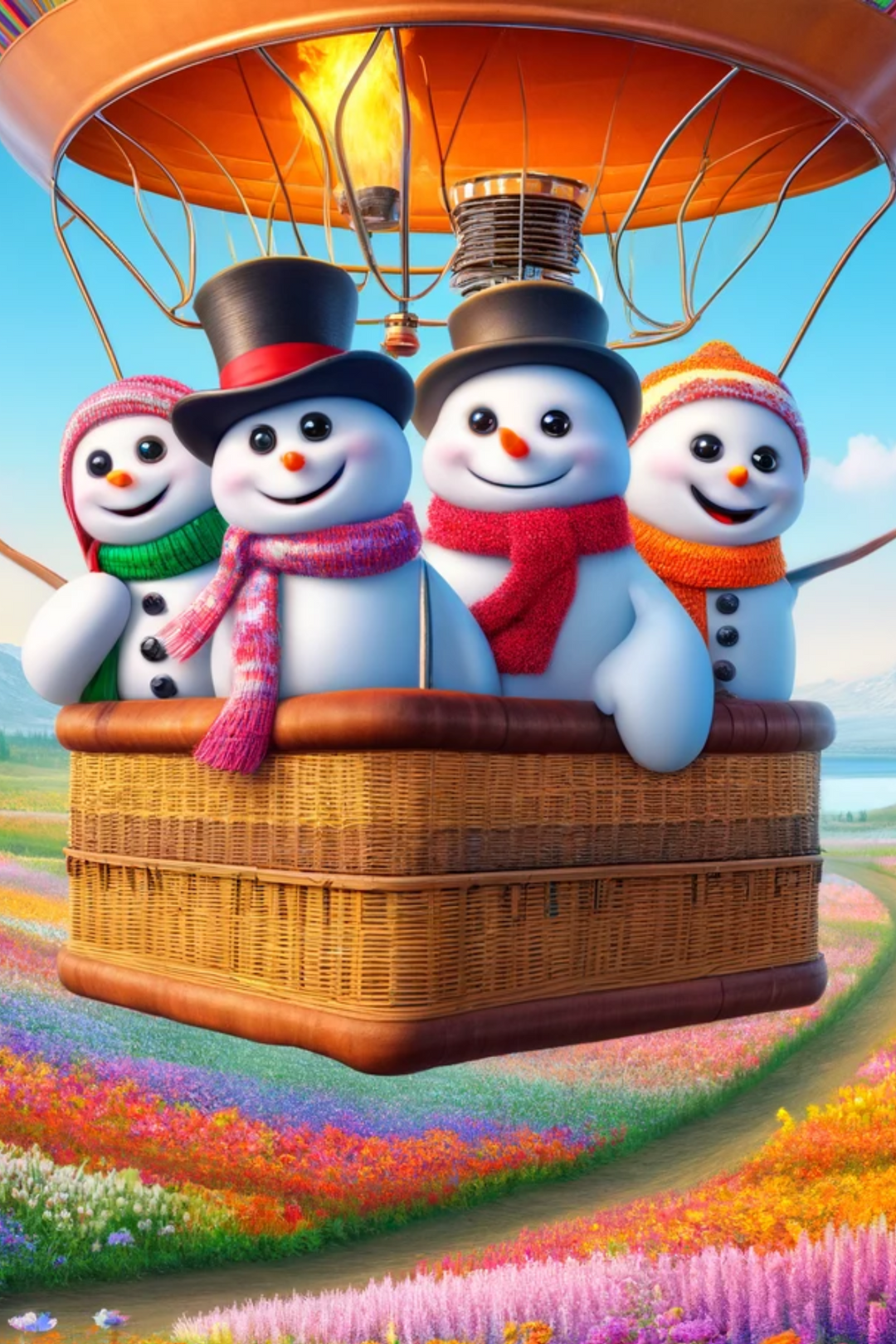Rice Paper For Decoupage Snowmen Are Flying With Balloons Full Cat. No. 412