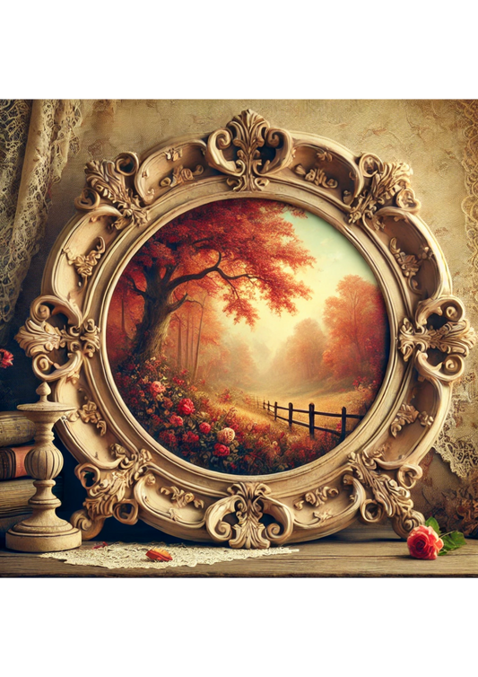 Rice Paper For Decoupage Autumn Landscape In Baroque Frame Full Cat. No. 2946