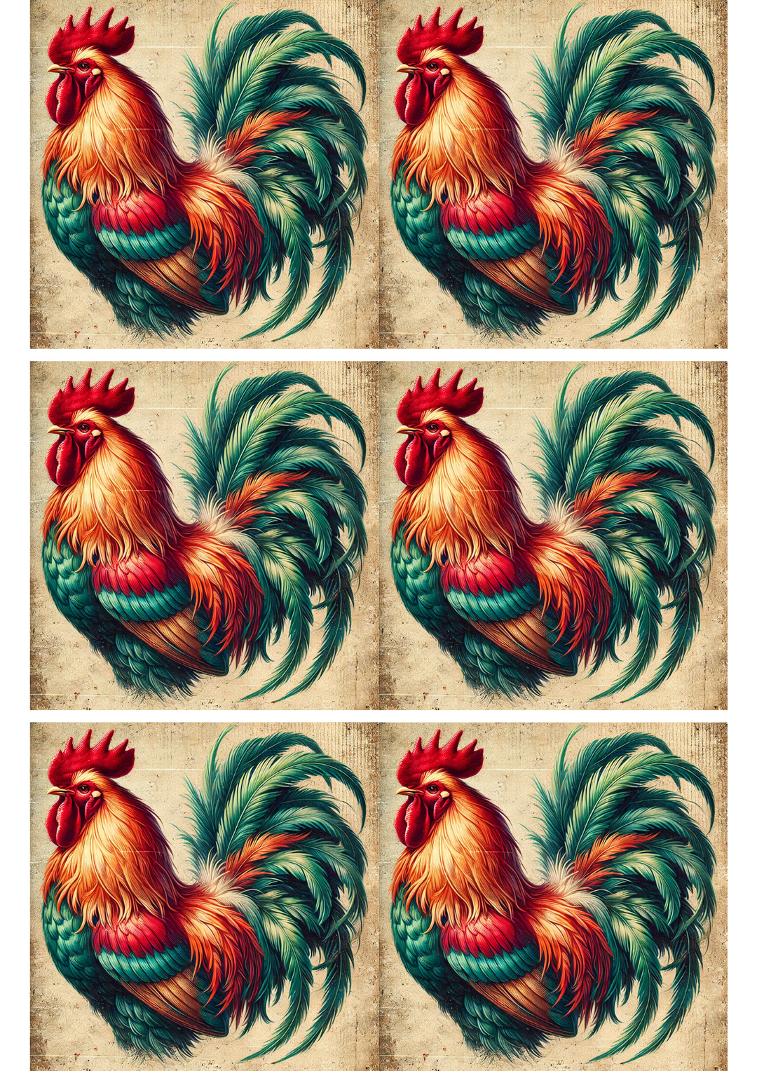 Rice Paper for Decoupage Colorful Rooster Collage Cat. No. 1758