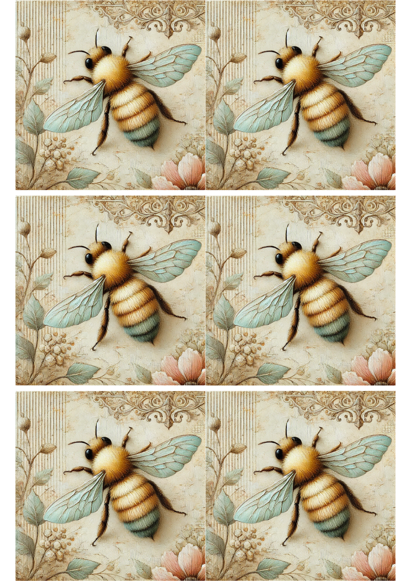 Rice Paper for Decoupage Bee Shabby Chic Collage Cat. No. 1766