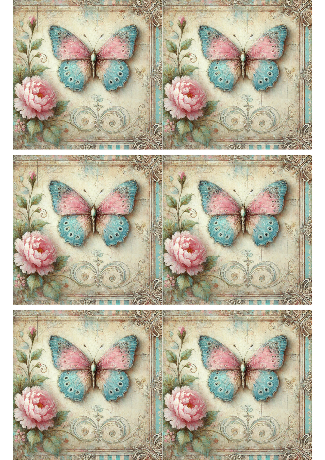 Rice Paper for Decoupage Blue Butterfly Collage Cat. No. 1768