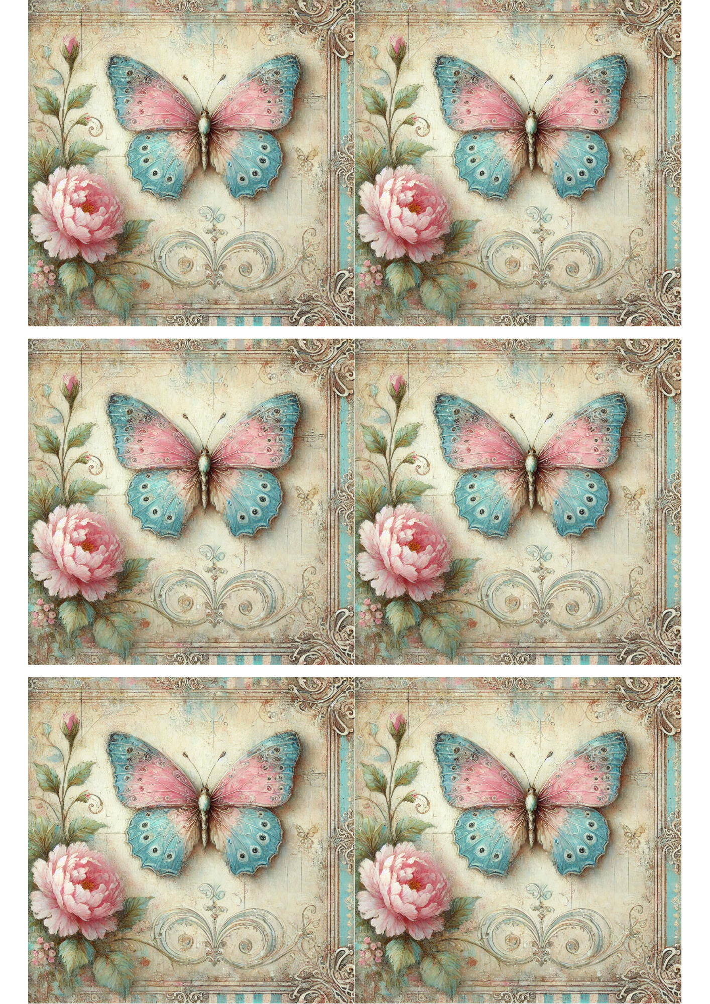 Rice Paper for Decoupage Blue Butterfly Collage Cat. No. 1768