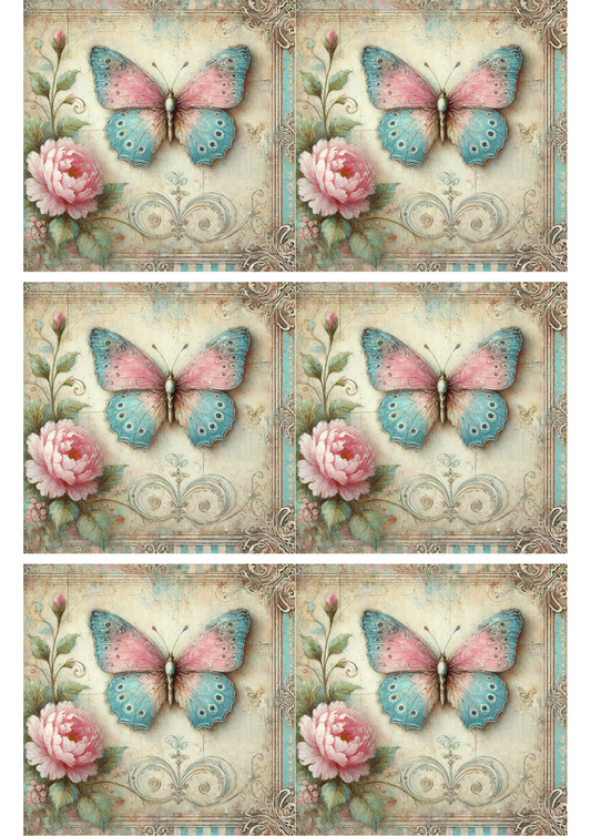 Papel de arroz para decoupage Collage de mariposas azules N.º de catálogo 1768