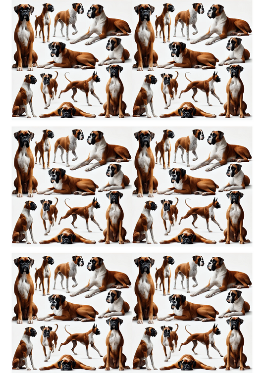 Collage de perros boxer en diferentes poses con papel de arroz para decoupage Cat. No. 2955