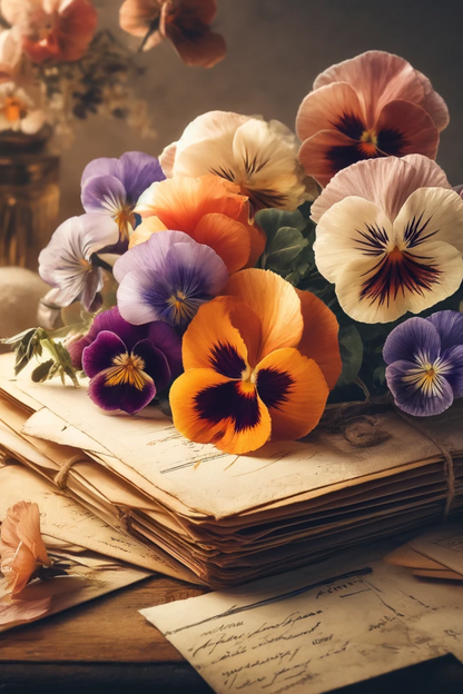 Rice Paper for Decoupage Pansies on Old Letters Full Cat. No. 443