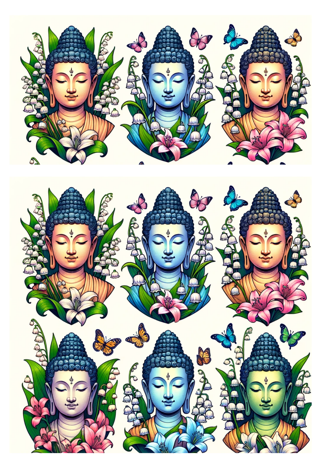 Rice Paper For Decoupage Buddha in Lilies Collage Cat No. 636