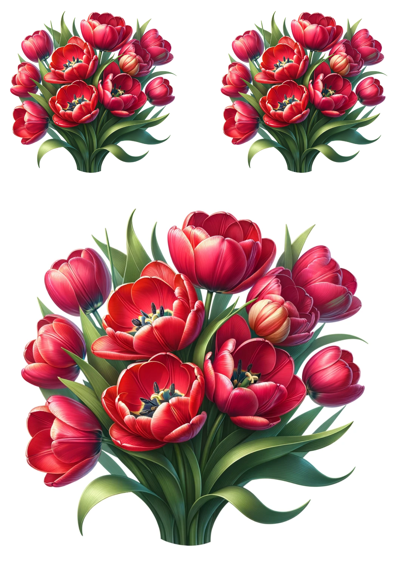 Rice Paper For Decoupage Bouquet of Red Tulips Collage Cat No. 658