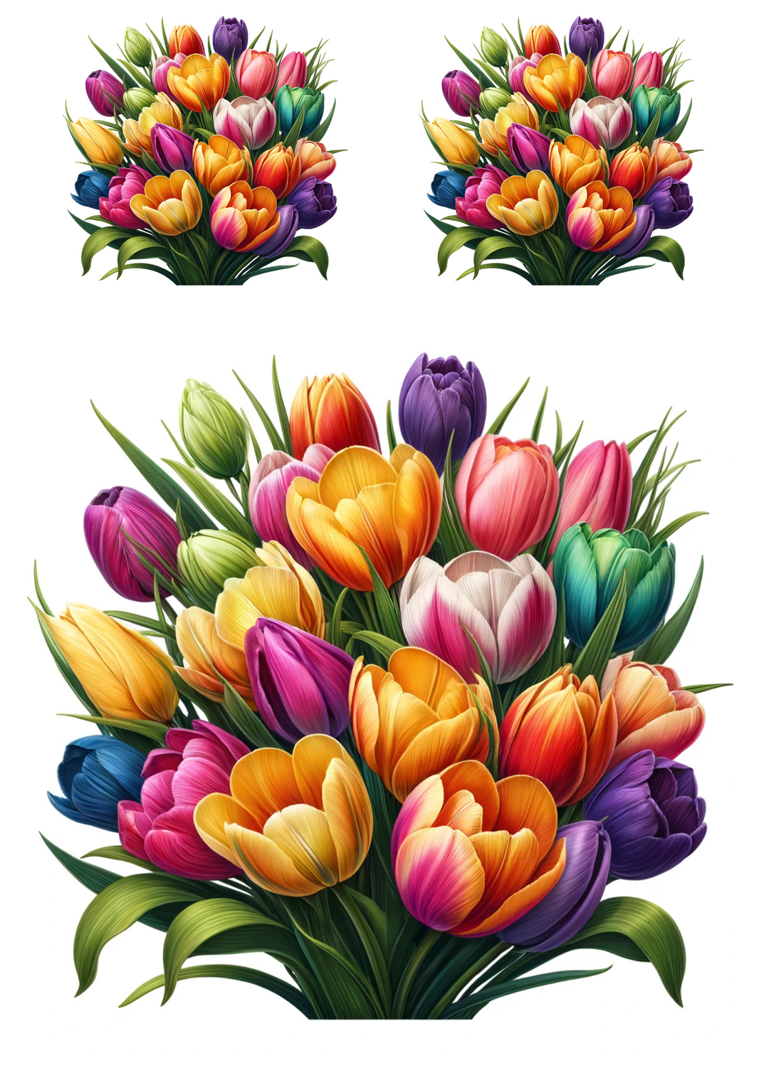 Rice Paper For Decoupage Bouquet of Multicolored Tulips Collage Cat No. 730