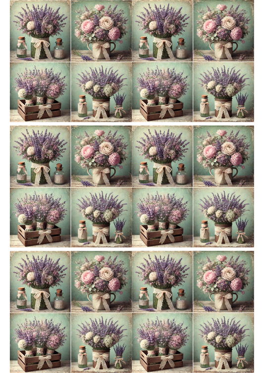 Rice Paper for Decoupage Lavender Bouquets Collage Cat. No. 1856