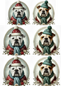 Rice Paper For Decoupage Bulldog In Christmas Hat In Ovals Full Cat. No. 2960