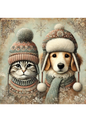 Rice Paper for Decoupage Cat and Dog in Hats Full Cat. No. 1782