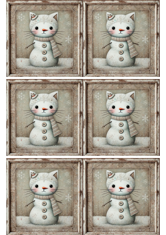 Papier de riz pour collage de chat et bonhomme de neige Cat. N° 1785