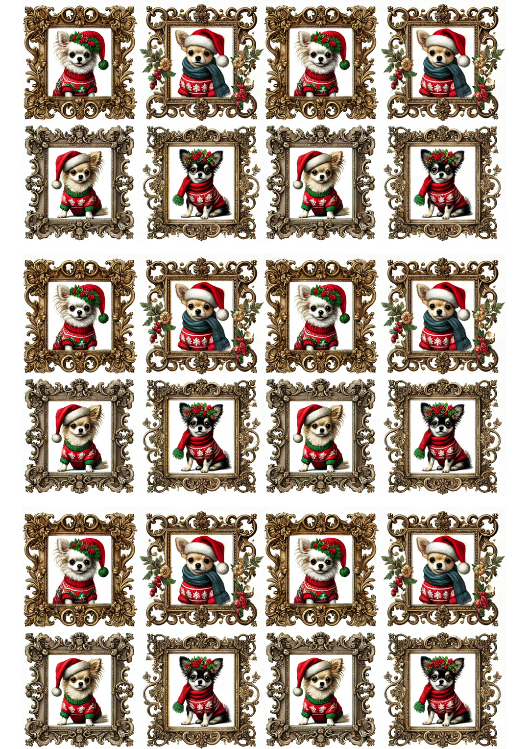 Reispapier für Decoupage-Collage mit Chihuahuas in Weihnachtsmützen, Kat.-Nr. 2965