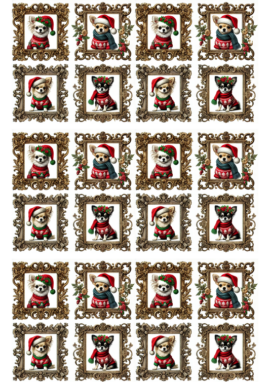 Rice Paper For Decoupage Chihuahuas In Christmas Hats Collage Cat. No. 2965