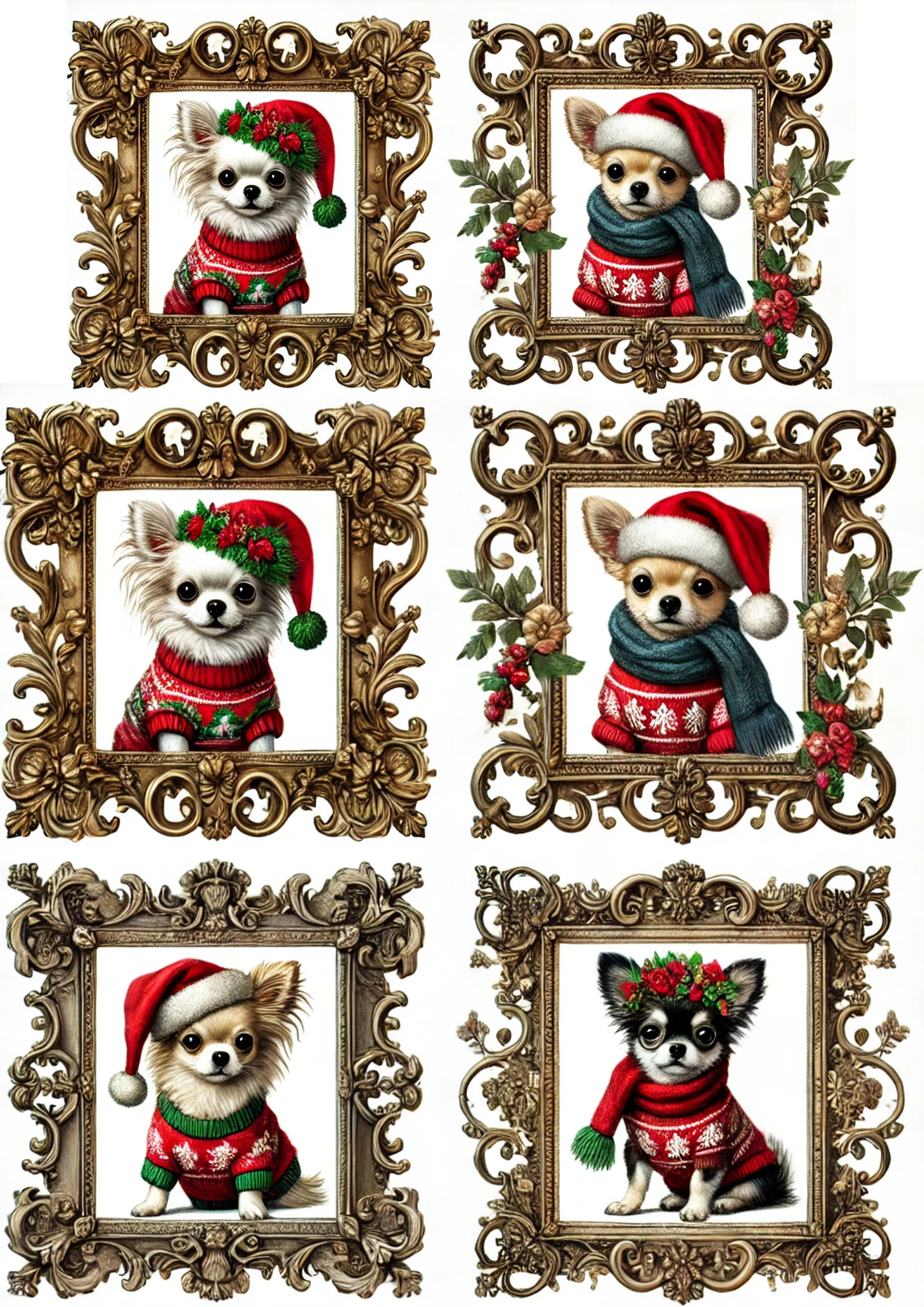 Rice Paper For Decoupage Chihuahuas In Christmas Hats Full Cat. No. 2966