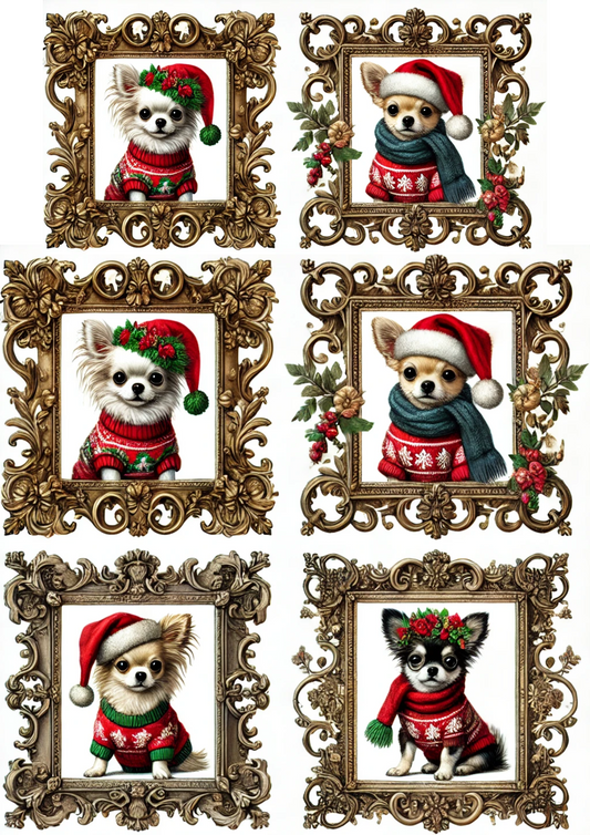 Rice Paper For Decoupage Chihuahuas In Christmas Hats Full Cat. No. 2966