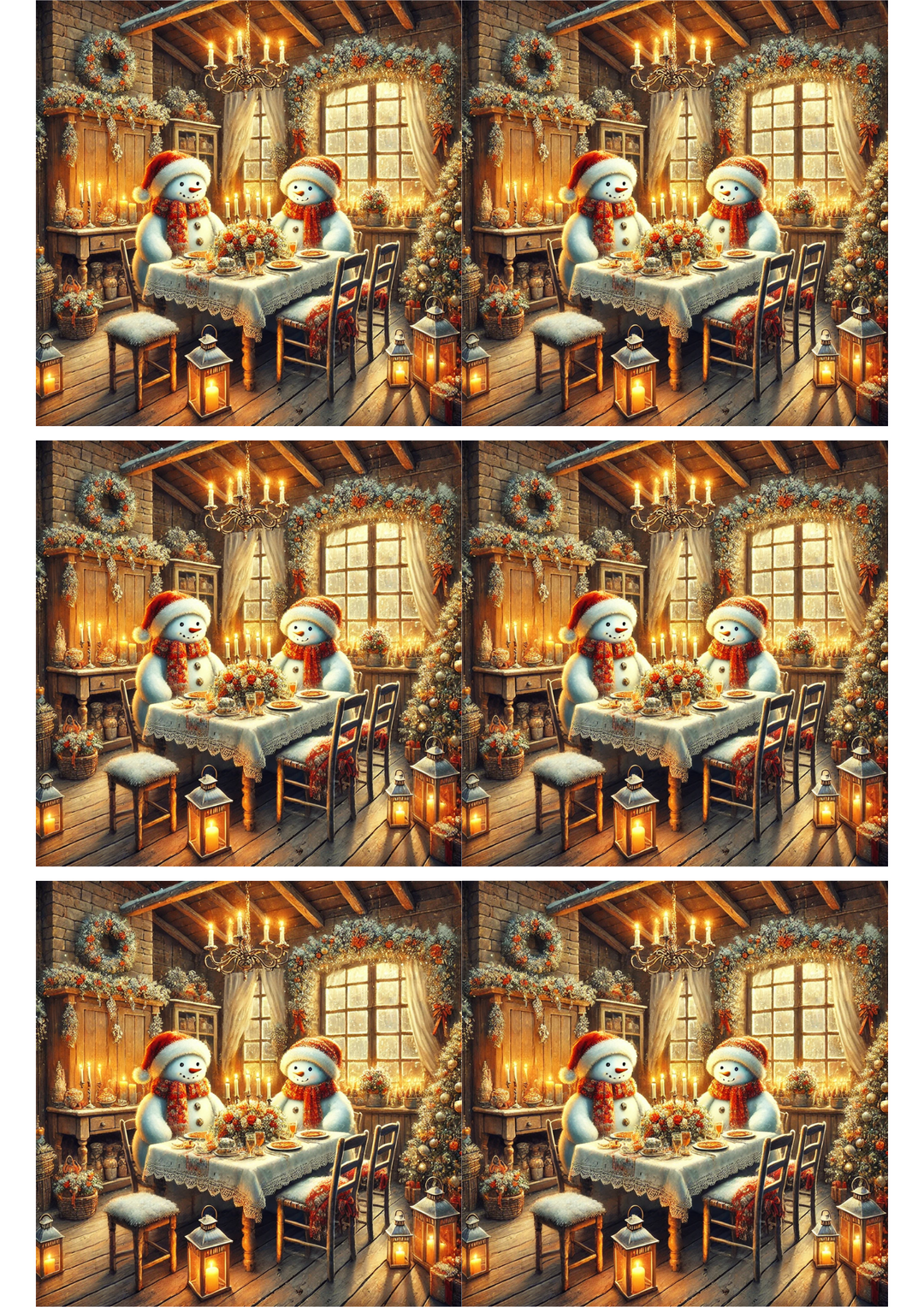 Reispapier für Decoupage „Schneemänner essen Weihnachtsessen 2“ Collage Kat. Nr. 2747