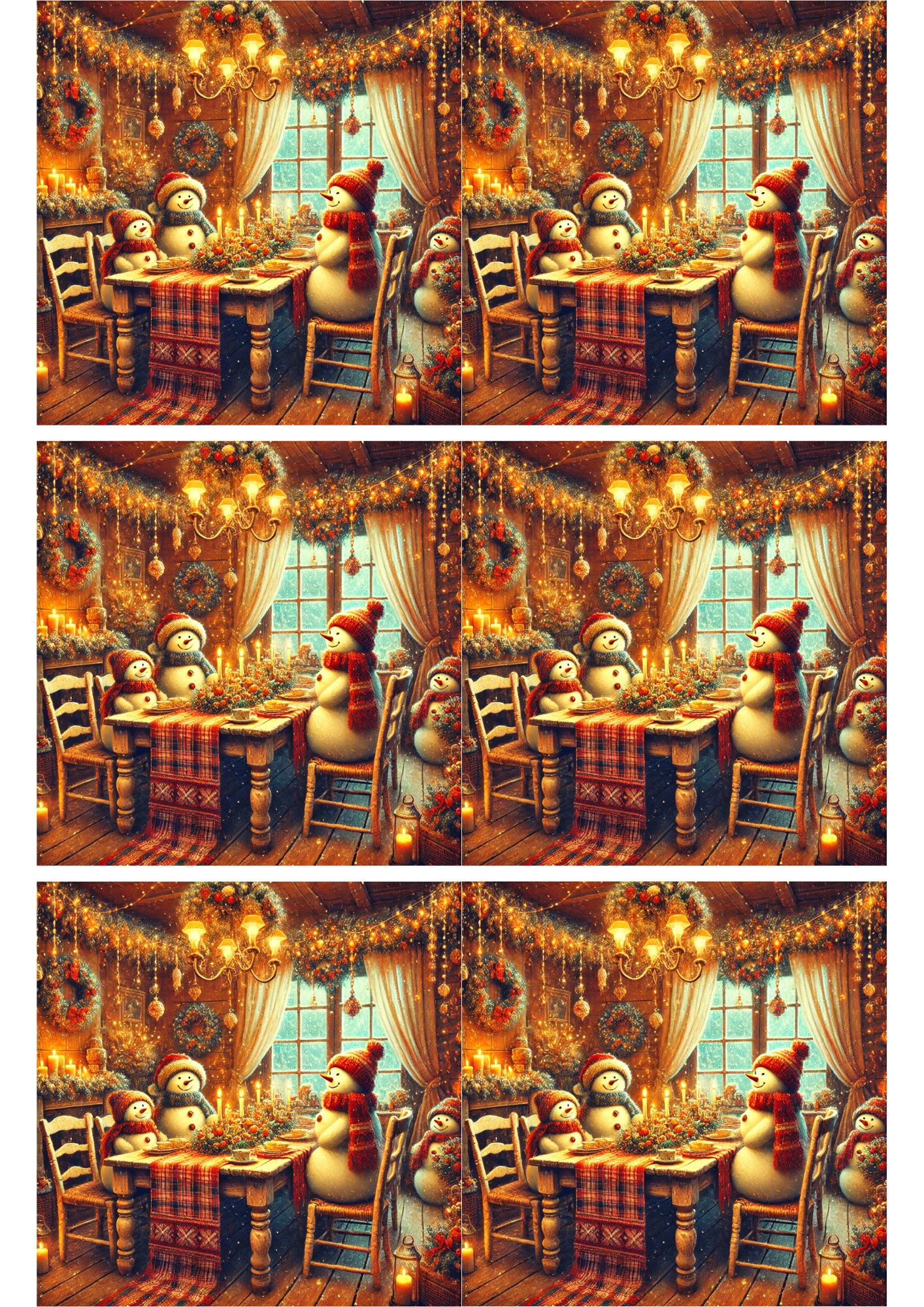 Rice Paper For Decoupage Snowmen Are Eating Christmas Dinner Collage Cat. No. 2745