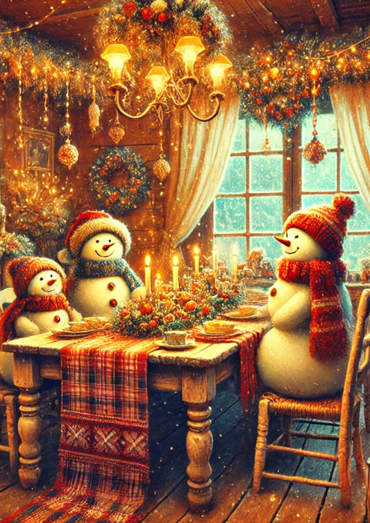 Rice Paper For Decoupage Snowmen Are Eating Christmas Dinner Full Cat. No. 2746