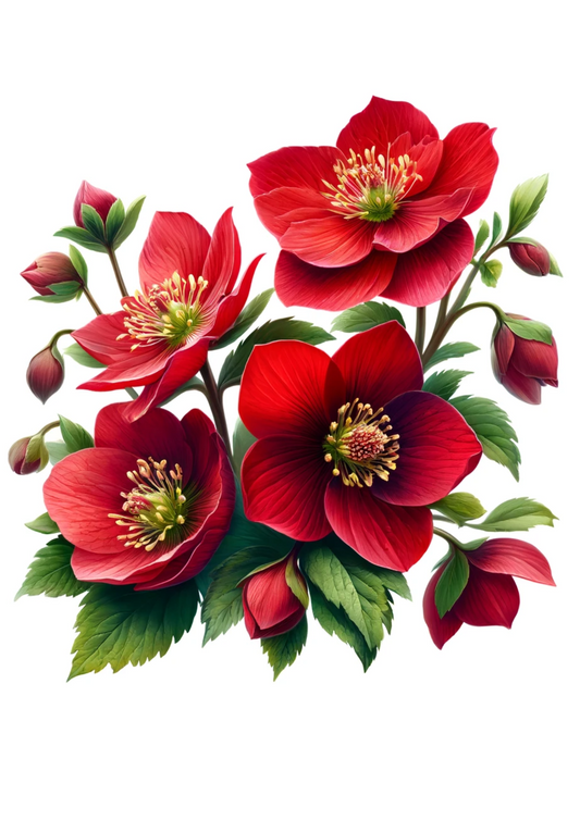 Rice Paper For Decoupage Red Hellebores Full Cat No. 1016