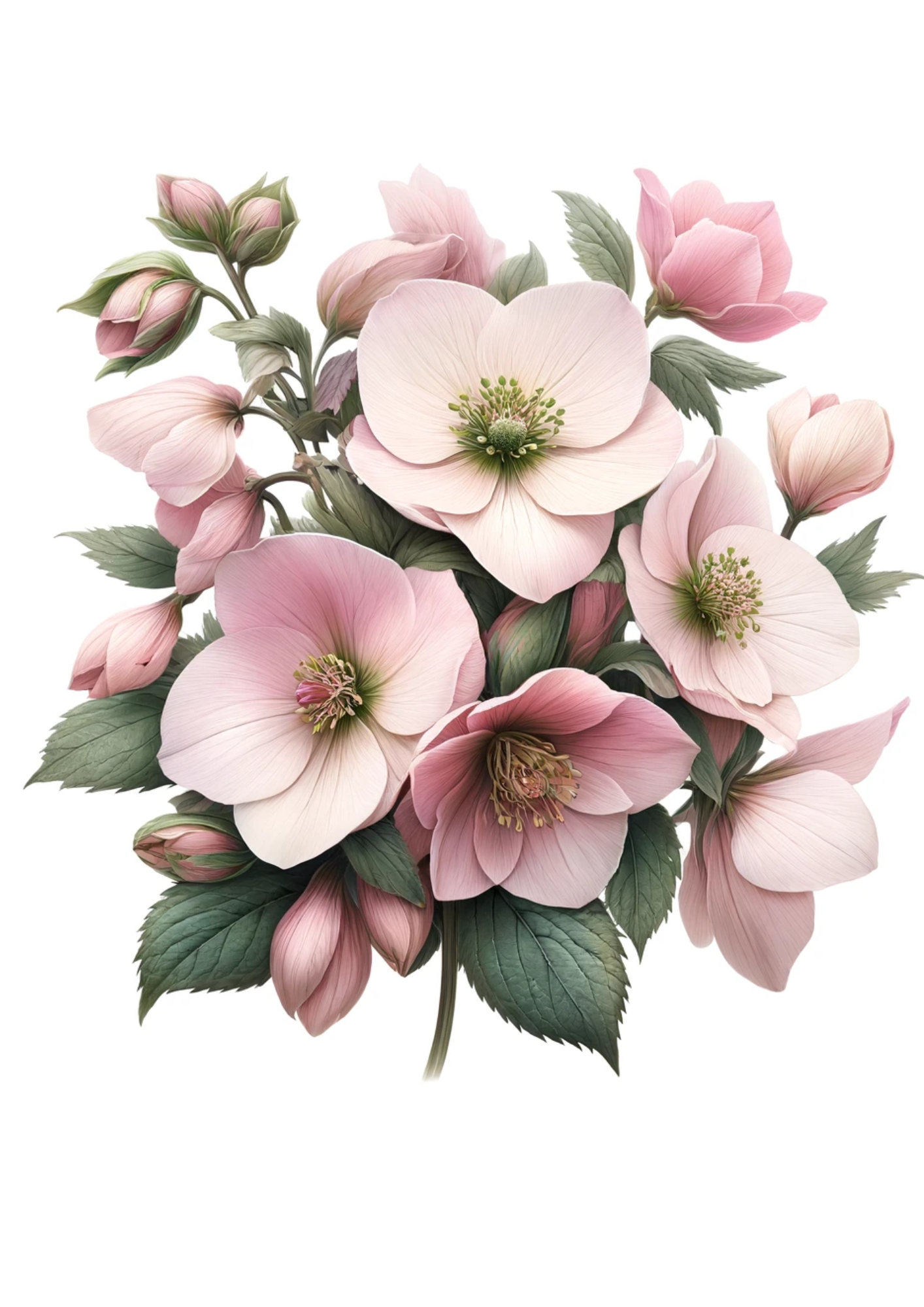 Rice Paper For Decoupage Pink Hellebores Full Cat No. 1022