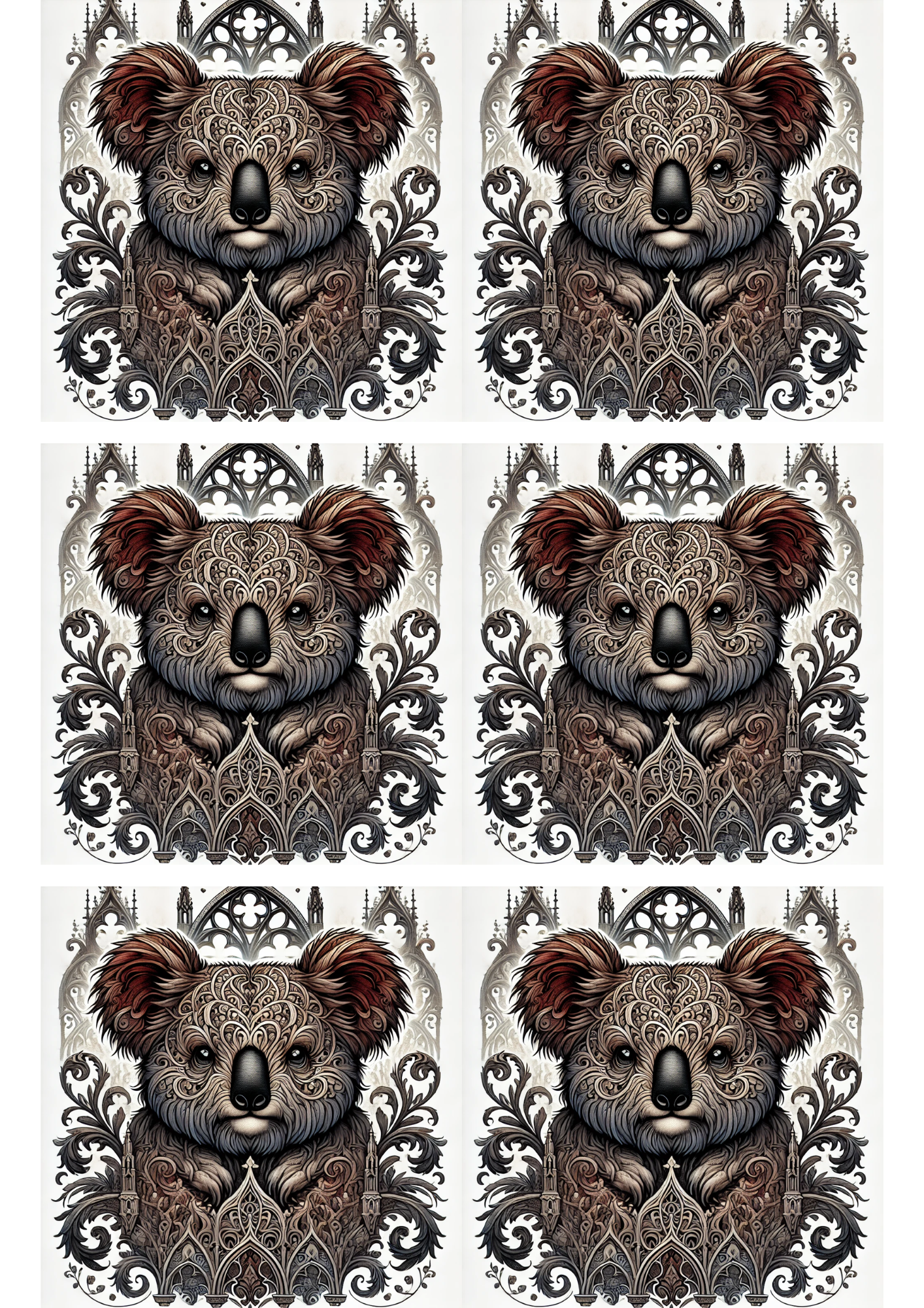 Rice Paper for Decoupage Coala Bear Gothic Style Collage Cat. No. 1704